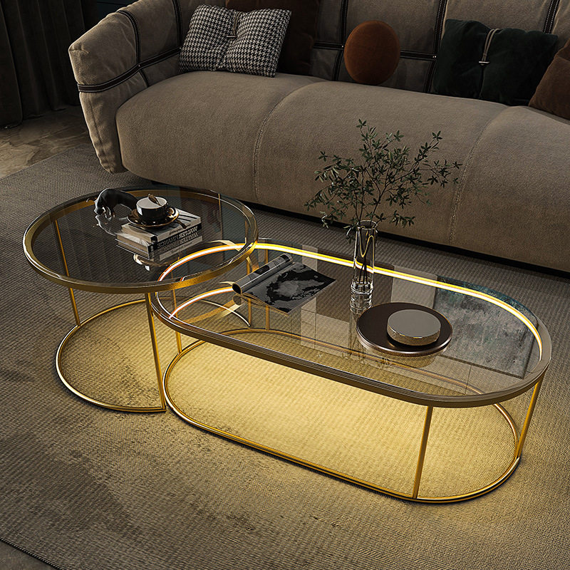 Living room light and luxurious tempered glass tea table modern minimalist home oval living room tea table round primary and secondary tea table