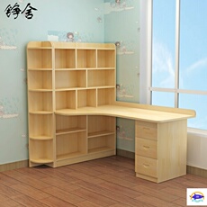 Компьютерный стол 实木书桌书架组合家用简约一体学习桌学生写字台转角电脑台式桌子