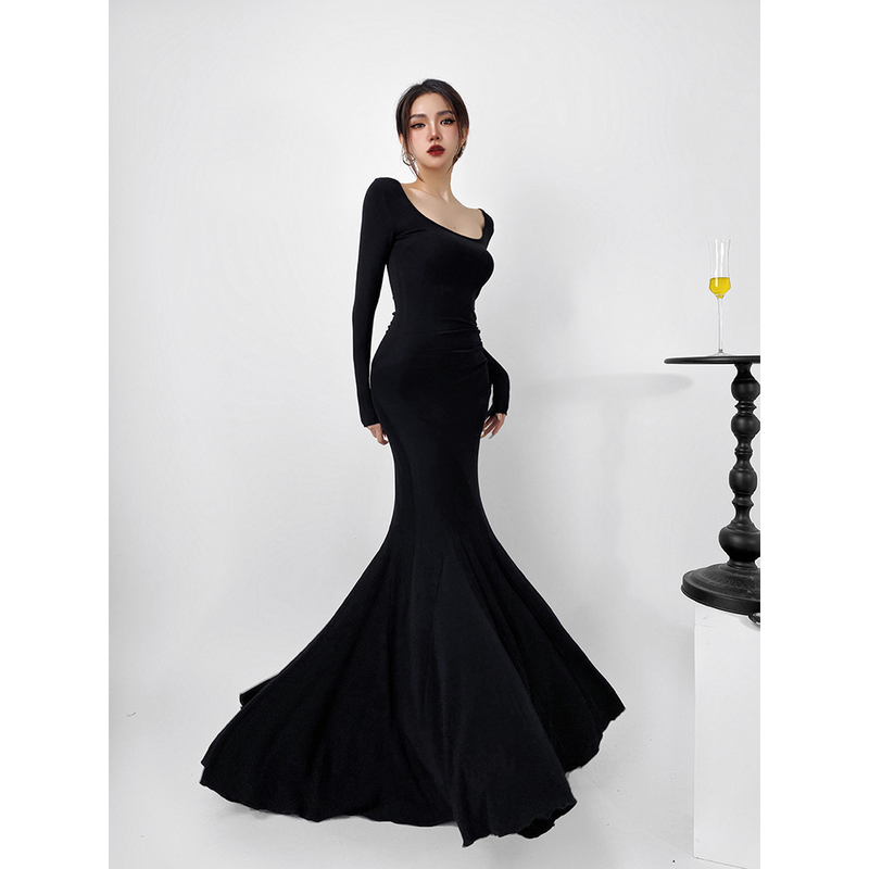 Grace Fishtail Dress for Women, Step-By-Step Lotus Skirt, Autumn and Winter Long-Sleeved, Tall and Elegant, Hip-Hugging, Pure Desire Long Skirt Grace Fishtail Dress for Women, Step-By-Step Lotus Skirt, Autumn and Winter Long-Sleeved, Tall and Elegant, Hip-Hugging, Pure Desire Long Skirt