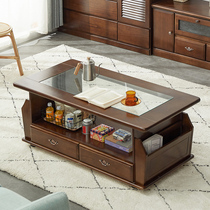 Solid wood coffee table new Chinese tea table living room household small tea table small apartment light luxury simple modern glass coffee table