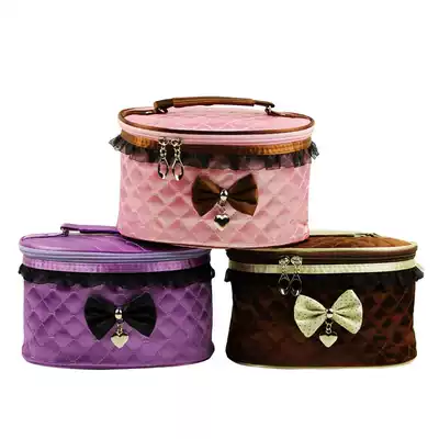 Bow silk sandwich cosmetic bag wash bag wash bag handbag handbag sundries finishing bag with mirror