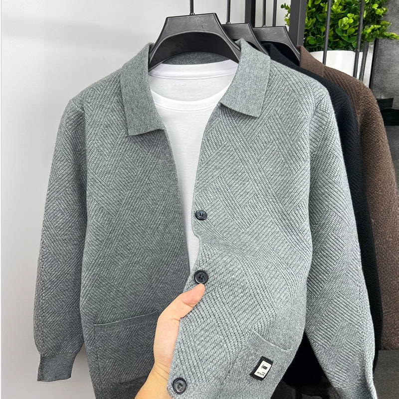 Cardigan Knitwear Sweater Shawl Jacket Men's Diamond Jacquard Trendy Slim Fit Autumn Men's Casual Lapel Top