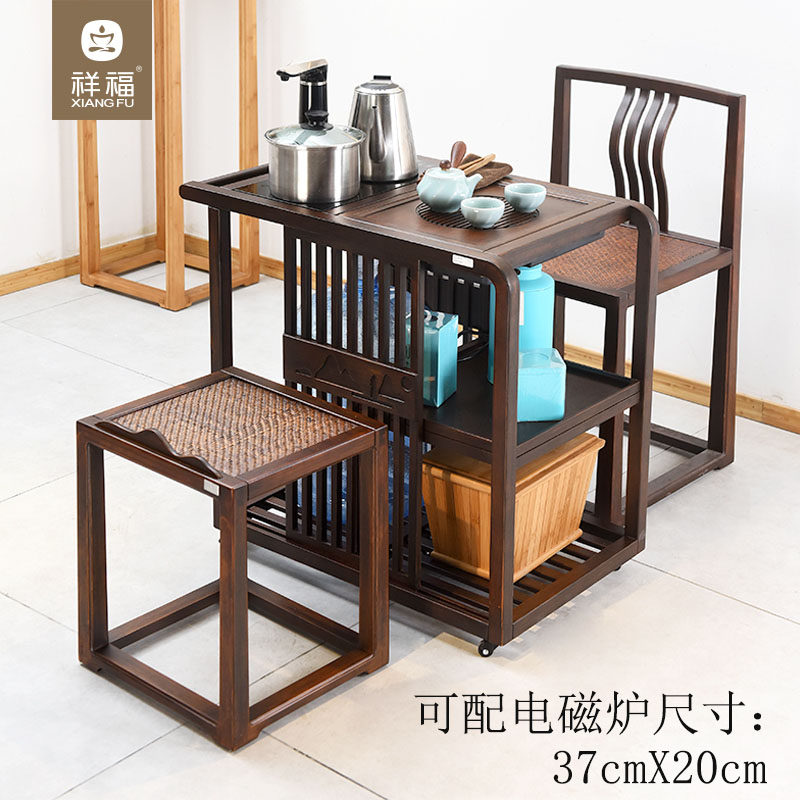 Xiangfu mobile tea table tea table home small tea cart living room balcony simple kung fu tea table tea tray tea set