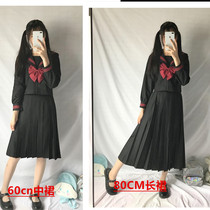 Japanese orthodox jk uniform basic pure black red red three long-sleeved sailor suit Middle pleated bad dress
