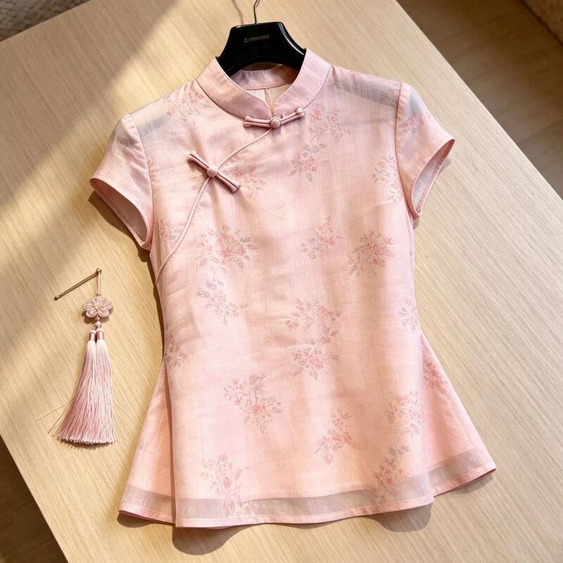 Unique and Beautiful Chinese-Style Blouse for Women, Age-Reducing, 2026 Summer New Model, New Chinese Style, Elegant and Sophisticated Short-Sleeved Shirt for Commuting