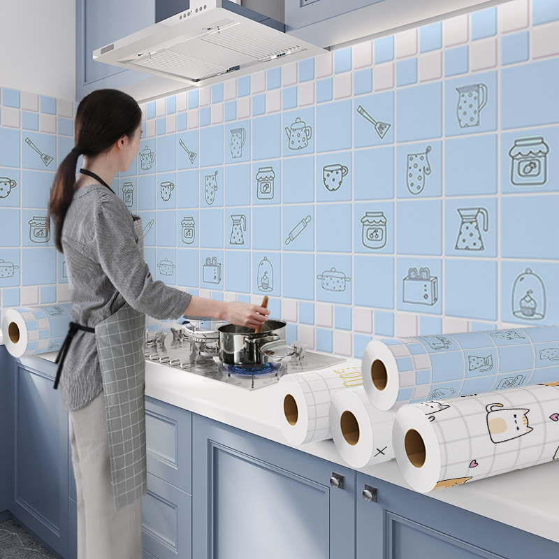 Kitchen self-sticker oil-resistant wallpaper high temperature waterproof wallpaper cabinet renovated wallpaste cookhouse