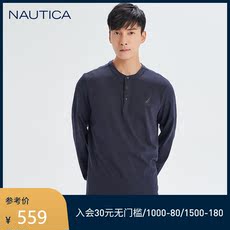 Футболка мужская nautica/诺帝卡男装春夏发热纱长袖圆领半开襟t恤km0350 NAUTICA/T