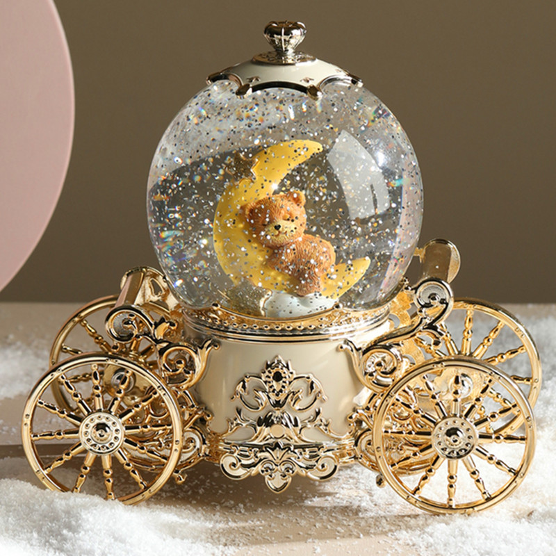 Rotating Crystal Ball Eight-Oil Box Automatically Snow Girl Birthday Gift Children's Pumpkin Car Music Box Healing