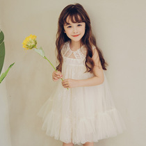 Girls Dress Summer Children Vest Dress Sleeveless A word 6 Lace Yarn dress Pink ten-year-old super Fairy princess skirt