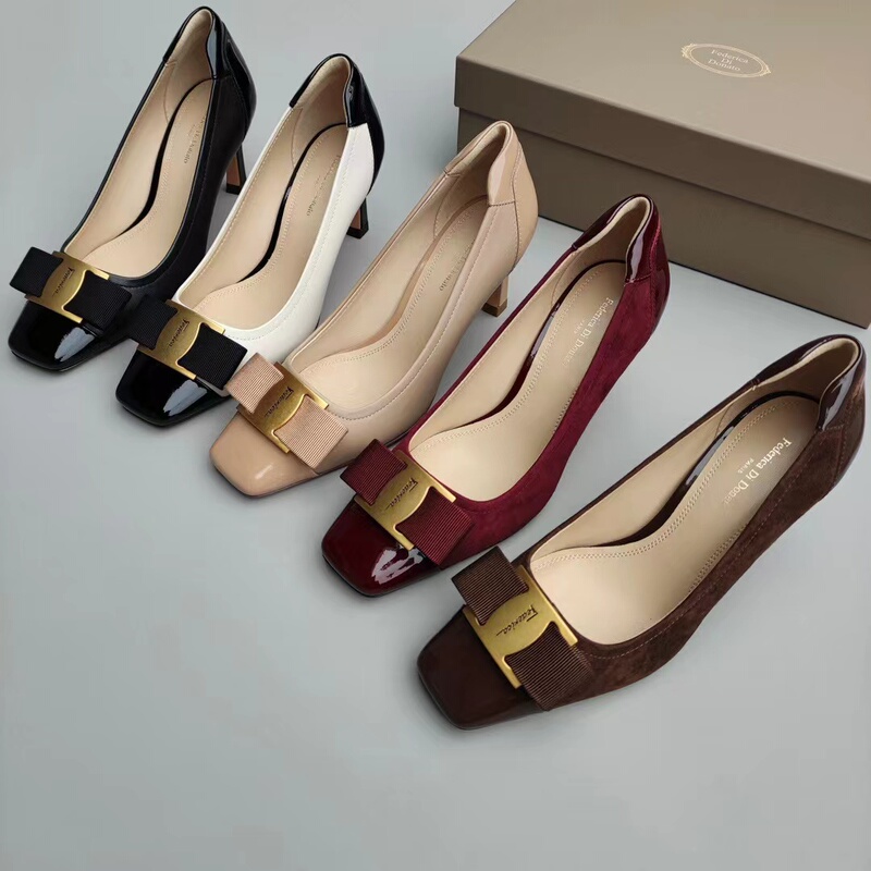Federica Di Donato Mid-Range Luxury Bow-Tie Square-Toe Stiletto Heels for Women, Color-Blocked High Heels