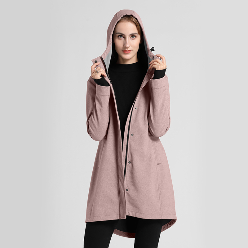 Waterproof, Windproof, Fleece-Lined, Warm, Slim-Fit, Breathable, Comfortable Women's Softshell Jacket, Mid-Length Hooded High-End Outdoor Jacket