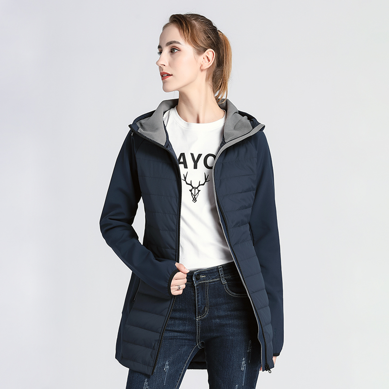 New outdoor windproof anti-cold and waterproof thin cotton suit jacket Women's soft shell windsuit for long version grip suede