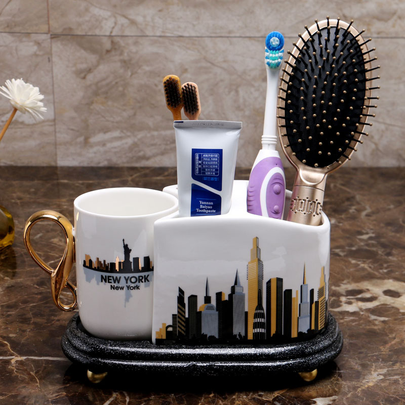 Creative sticker ceramic toothbrush frame housetoothbrush frame housetoothbrush shelf cup toilet toothbrush toilet package