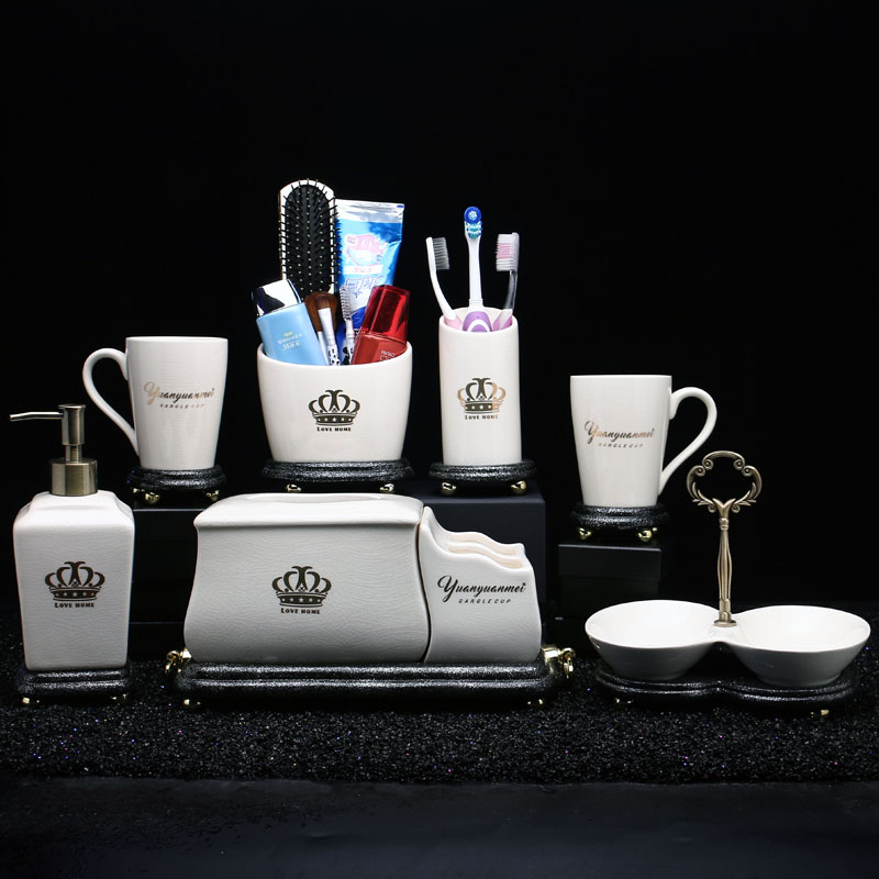 Simple Touhao Ceramic Bathroom Five Pieces of Bathroom Set Household Toothbrush Bathroom Accessories Cup Toilet