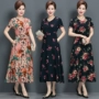 Váy lụa cotton trung niên và bà già 40 tuổi 50 bà mẹ trung niên tải ngắn tay cỡ lớn váy hoa mùa hè - Phụ nữ cao cấp váy cho người trung tuổi