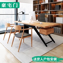  LOFT desk Wrought iron solid wood large desk Creative desk with drawer Manager desk Nordic boss desk Computer desk