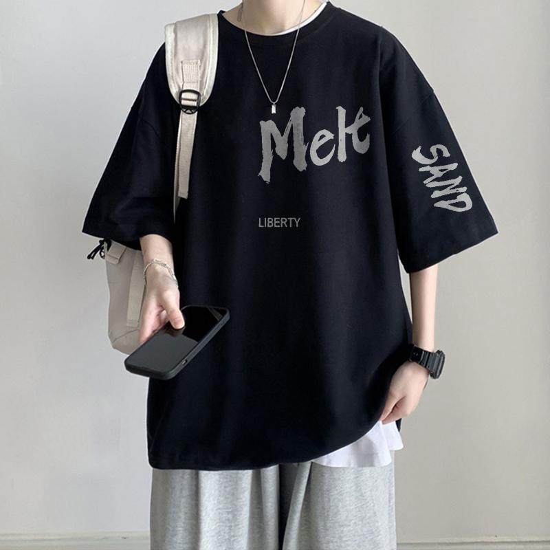 綿100％のアメリカンスタイル半袖Tシャツ（メンズ）、夏のトレンドブランド、インスタ映えするベースレイヤー、プラスサイズ、ハンサム、ゆったりとしたフィット感（ティーンエイジャー向け）