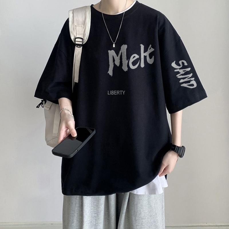 100% Pure Cotton American-Style Short-Sleeve T-Shirt for Men, Summer Trendy Brand ins Base Shirt, Large Size, Stylish Loose Fit for Teenagers