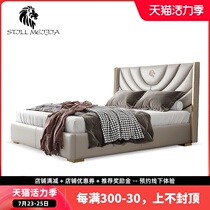 Light luxury leather bed Simple Italian bedroom double 1 8 meters soft bag bed Stainless steel gold plated postmodern wedding bed H1