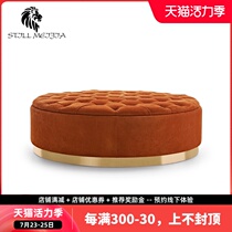Light luxury foot stool Post-modern living room single sofa creative step change shoe stool Metal round fabric small stool H1