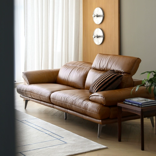 Скандинавское выражение, стиль средневековья, первый слой, коровья кожа, регулируемая высокая спинка, надежная голова, полный кожаный диван карамельного цвета