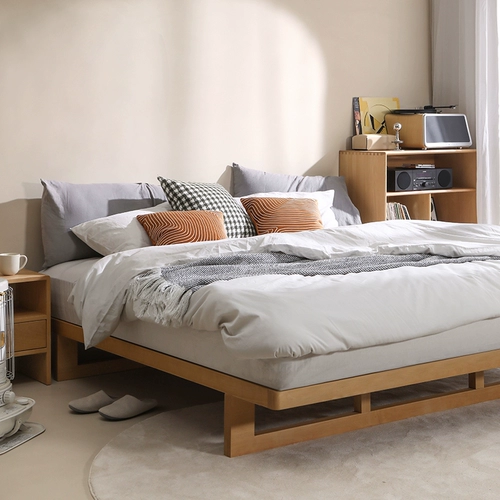 Скандинавское выражение NORHOR/Двуспальная кровать Suju из цельного дерева без прикроватной тумбочки/каркас кровати татами в японском стиле ретро