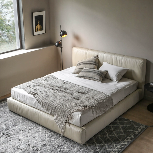 Скандинавское выражение norhor/итальянский французский кремовый стиль/МЯГКАЯ полностью кожаная мягкая упаковка двуспальная кровать в главной спальне напольная