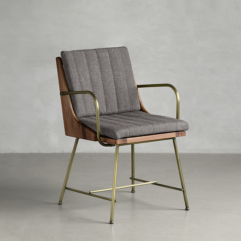 NORHOR Nordic expression retro industrial wind walnut wood with seat bag DATO ancient bronze color armchair dining chair 2 color K