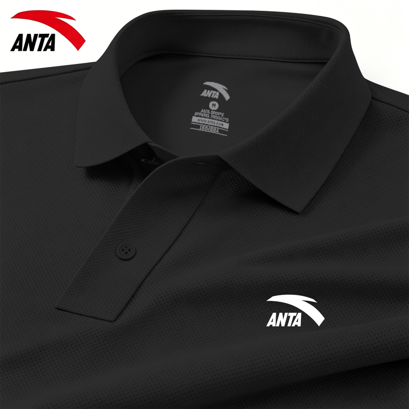Anta Polo Shirt Short-Sleeved Men's Cotton Shirt Summer New Men's Black Lapel Shirt High-End Men's T-Shirt