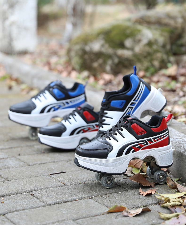 Giày biến dạng đôi nam nữ hai hàng Heelys sinh viên tự động bốn bánh giày trượt patin giày trượt patin - Trượt băng / Trượt / Thể thao mạo hiểm xe scooter điện gấp