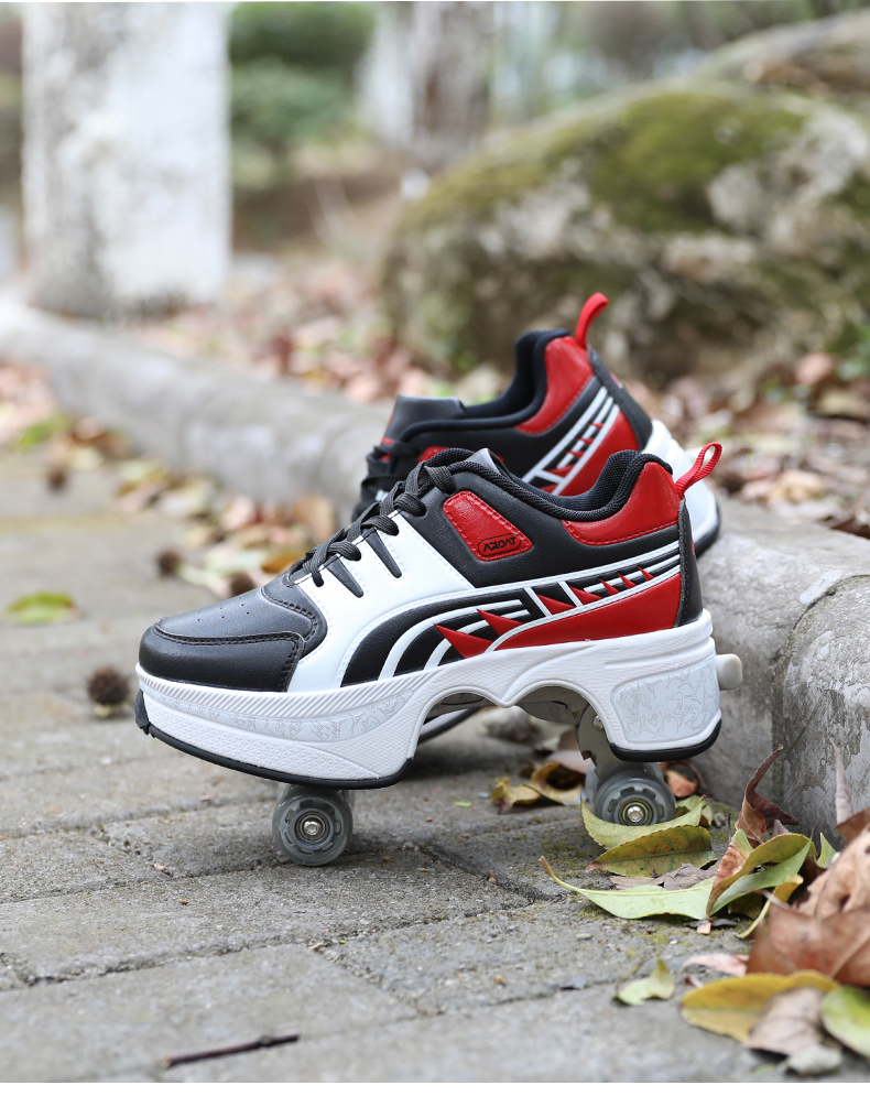 Giày biến dạng đôi nam nữ hai hàng Heelys sinh viên tự động bốn bánh giày trượt patin giày trượt patin - Trượt băng / Trượt / Thể thao mạo hiểm xe scooter điện gấp