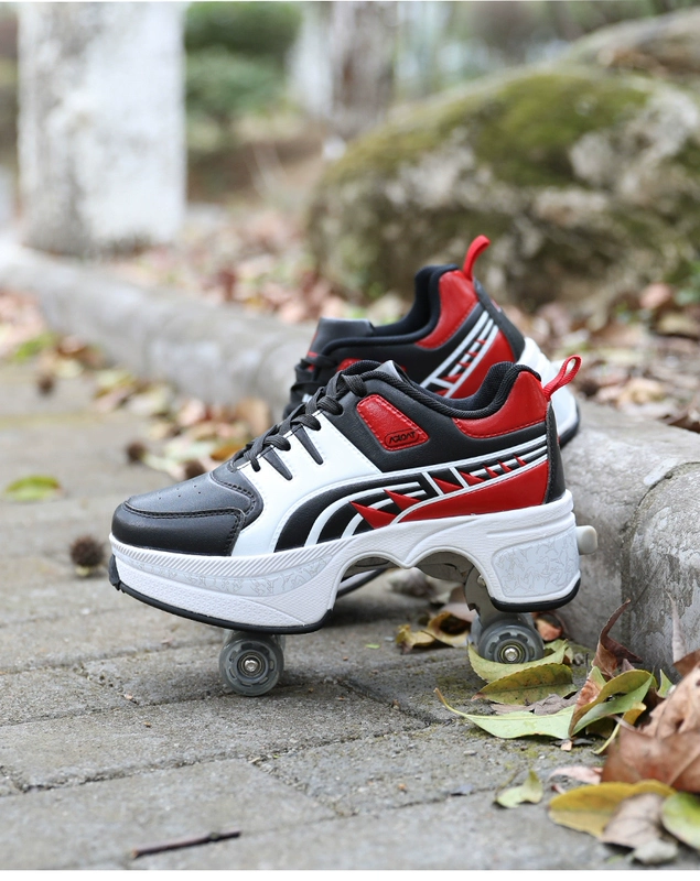 Giày biến dạng đôi nam nữ hai hàng Heelys sinh viên tự động bốn bánh giày trượt patin giày trượt patin - Trượt băng / Trượt / Thể thao mạo hiểm