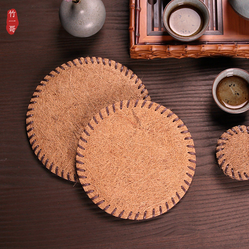 Handmade silk melon nourishing pot cushion thickened brown hemp cup cushion tea cup cushion Purple Sand Pot Cups HEAT INSULATION MAT TEA SET ACCESSORIES