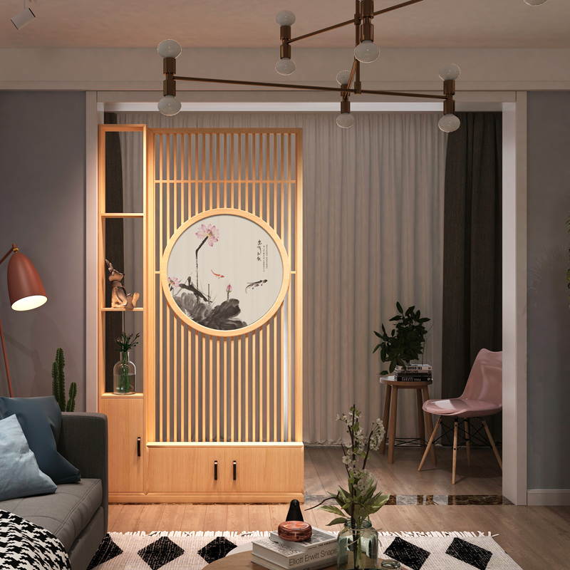 New Chinese door partition screen Solid wood entrance cabinet Simple modern living room screen Hollow Bogu rack shelf
