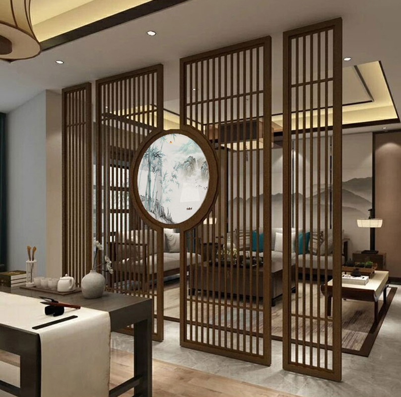 Custom new Chinese solid wood screen Modern simple living room Hotel office entrance door decoration partition fence