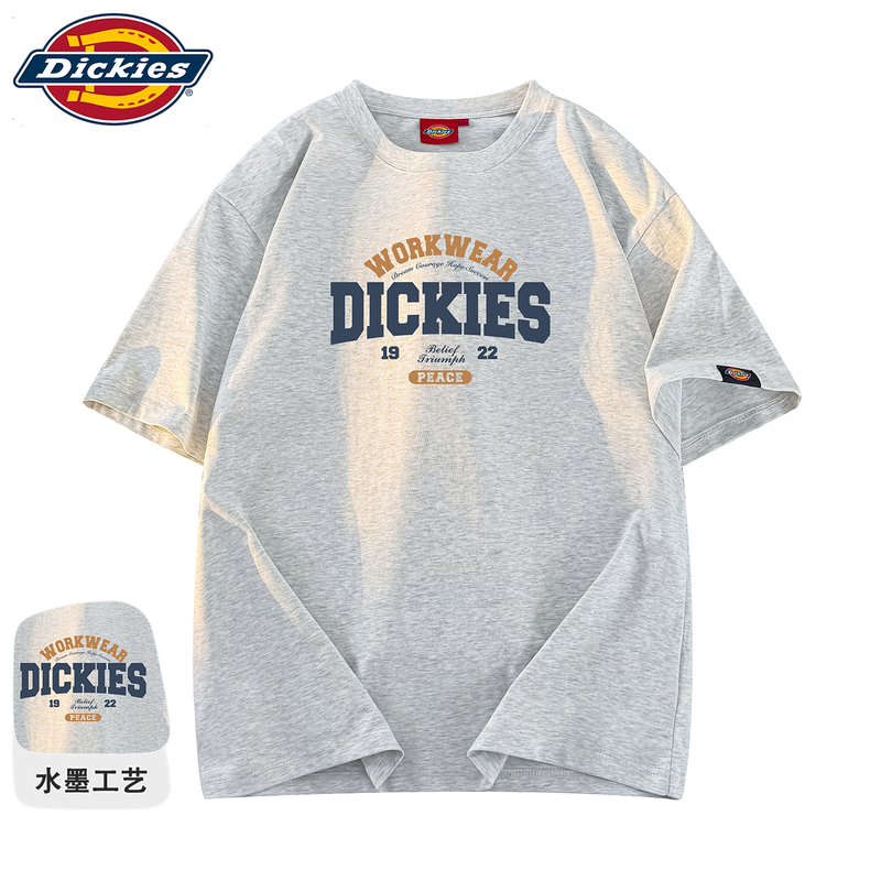 Dickies Official Authentic American-Style Solid Color Basic Summer Versatile Loose Printed Crew Neck Short-Sleeve T-Shirt for Men Trendy