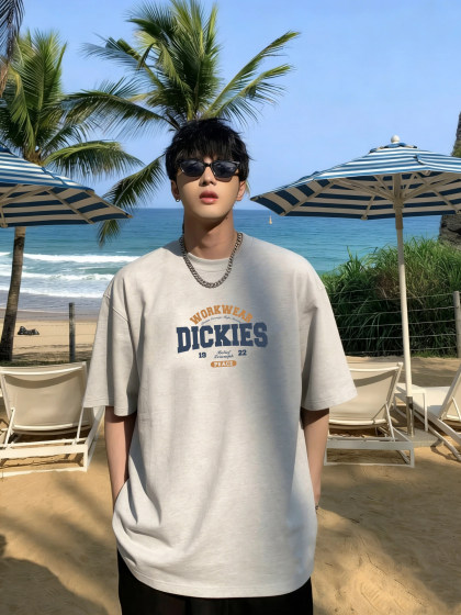 Dickies Official Authentic American-Style Solid Color Basic Summer Versatile Loose Printed Crew Neck Short-Sleeve T-Shirt for Men Trendy