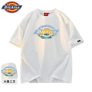 Dickies Official Authentic American-Style Solid Color Summer Versatile Loose Printed Crew Neck Short-Sleeve T-Shirt for Men, Pure Cotton Top