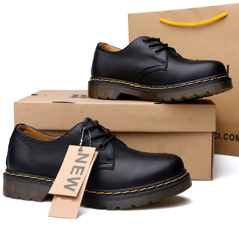 Martin Boots Men's Classic 3-Hole Low-Top 1461 Black Genuine Leather Shoes Korean Style Couple Short Boots Casual Derby Shoes