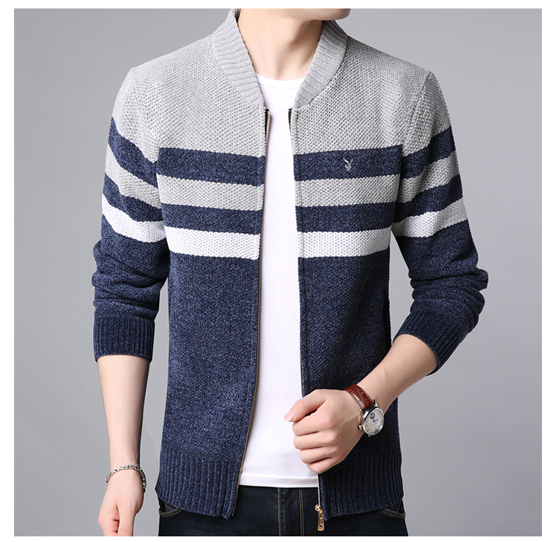 Playboy thu đông mới cộng với áo len nhung nam xu hướng đứng cổ áo cardigan dày phần áo len ấm áp nam áo khoác nam hàn quốc