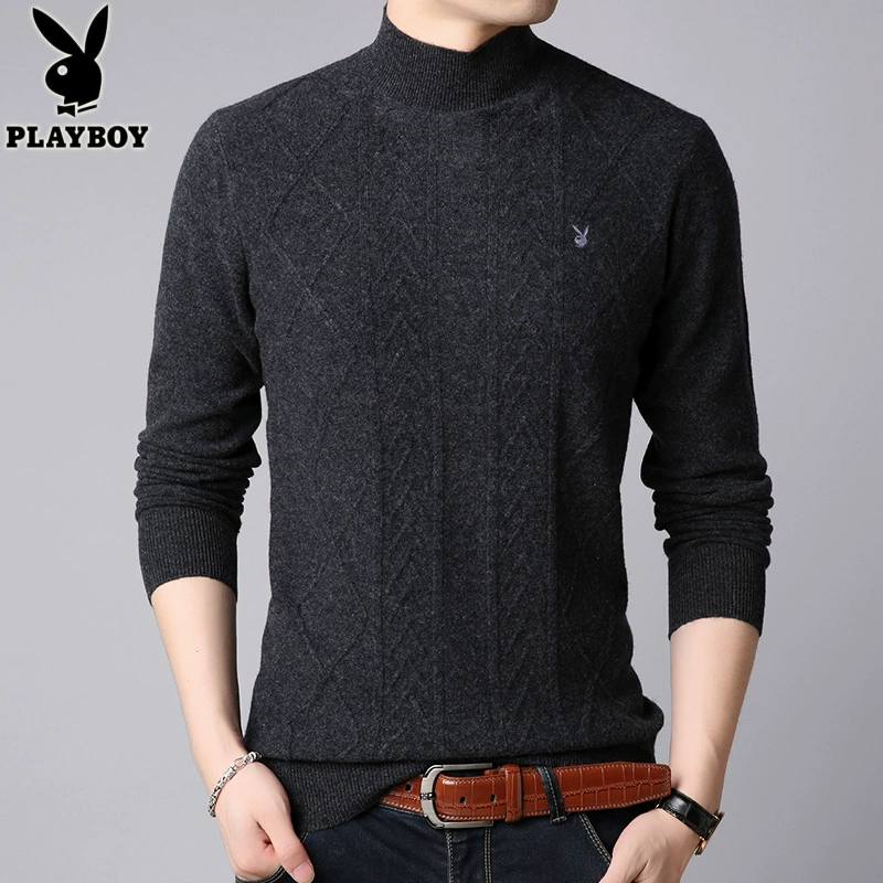 Playboy Pure Sweater nam Vòng cổ dày đan áo len mùa đông ấm áp Mid Half cao cổ áo len nam - Áo len