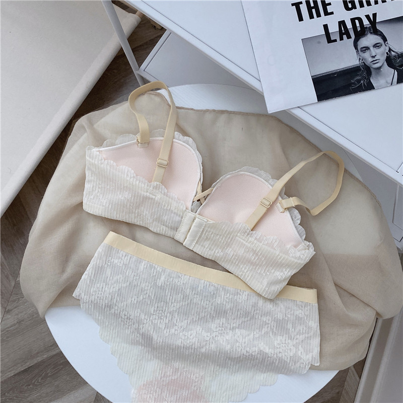 日系无肩带内衣女聚拢防滑小胸抹胸无钢圈文胸罩套装隐形半杯透气详情18