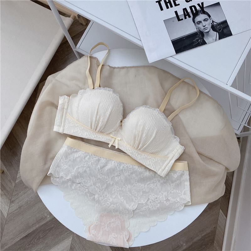 日系无肩带内衣女聚拢防滑小胸抹胸无钢圈文胸罩套装隐形半杯透气详情16