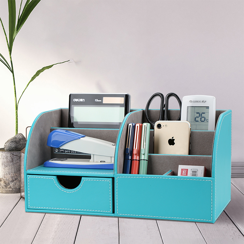 Office multi-function leather pen creative drawer style style study desktop collection box students Nordic upscale