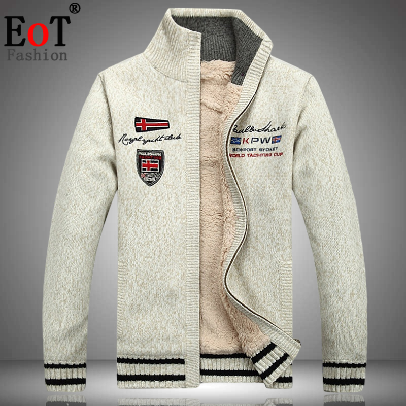 New Winter Clothing, Fleece-Lined and Thickened Cardigan Sweater for Men, Stand-Up Collar, Loose Zipper, Warm Casual Knitted Sweater