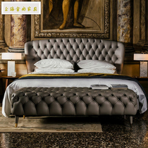  American light luxury pull buckle elongated bedroom bed tail stool Nordic light luxury sofa stool Foyer shoe stool Leather bedside stool