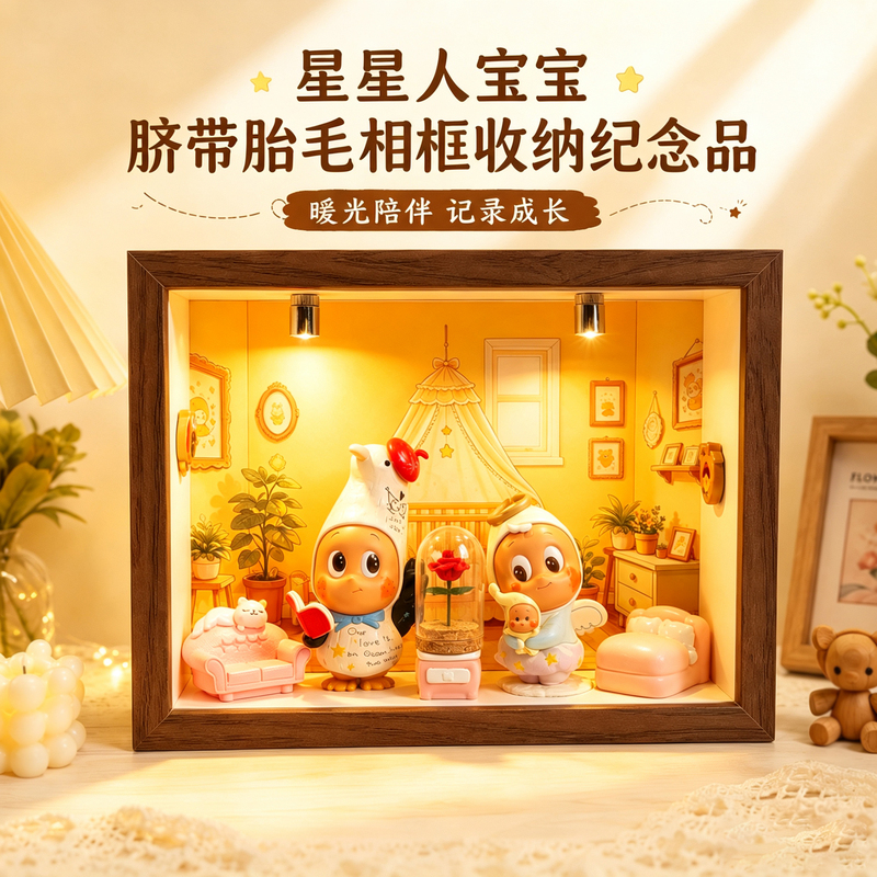 Heart-Pounding Star-Shaped Baby Umbilical Cord and Hair Collection Box, Commemorative Photo Frame, Fetal Hair Storage Bottle, Display Box with Light