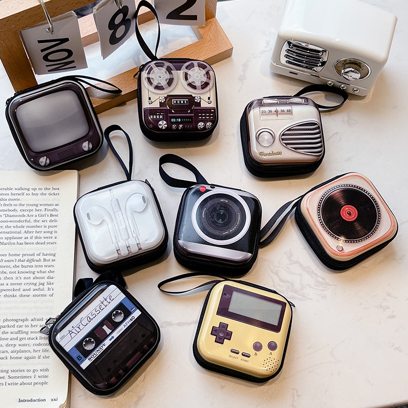 Retro Creative Earphone Storage Bag, Spoof Tin Box, Data Cable Charger, Mini Coin Key Storage Box, Anti-Fall