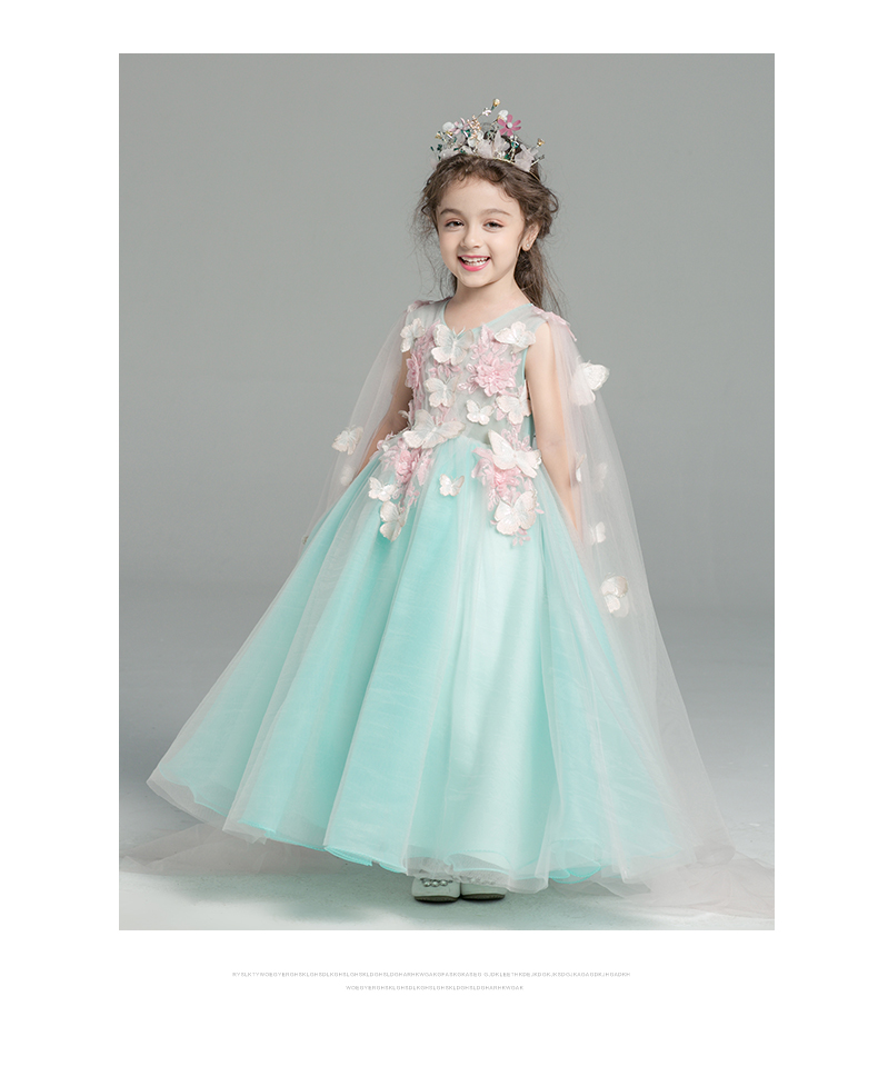Lilan Duo cô gái công chúa váy buổi tối ăn mặc hoa cô gái váy cưới màu xanh sàn catwalk trang phục mùa hè mô hình mới thời trang bé trai