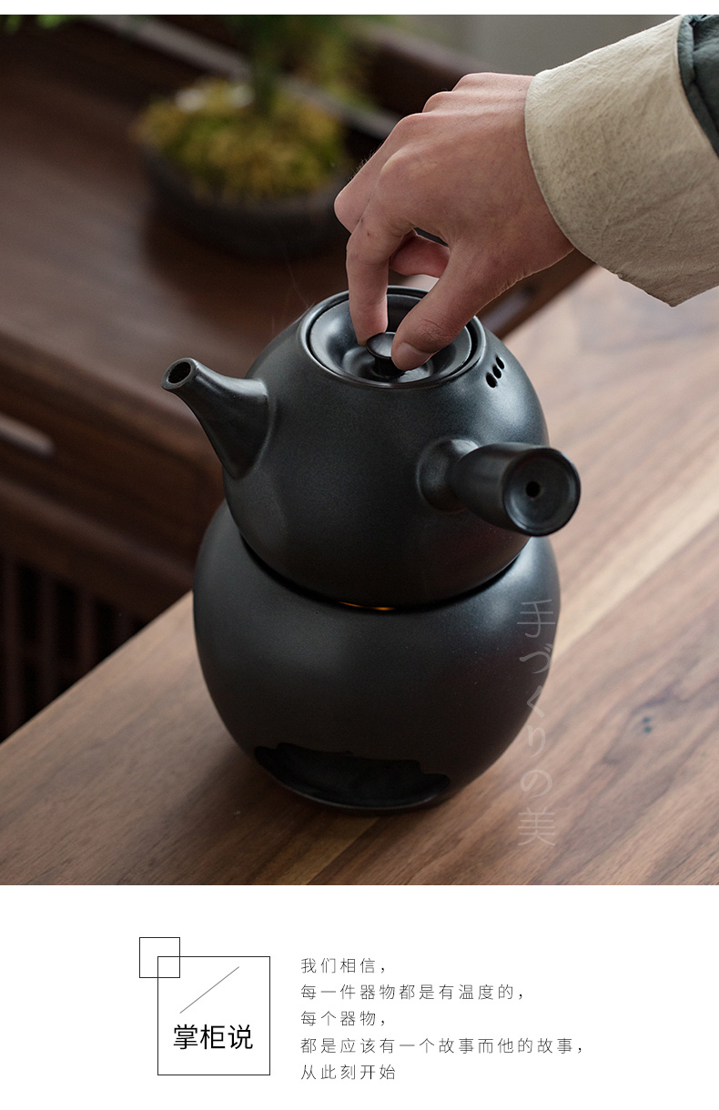 Japanese charcoal'm black pottery teapot zen side put the pot of boiled tea, the electric TaoLu who mandarin orange, white tea pu 'er large base